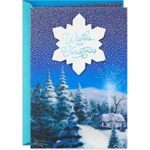 Hallmark Thomas Kinkade Christmas Card (Wishes for Christmas, Snowy Town)(Thomas Kinkade)