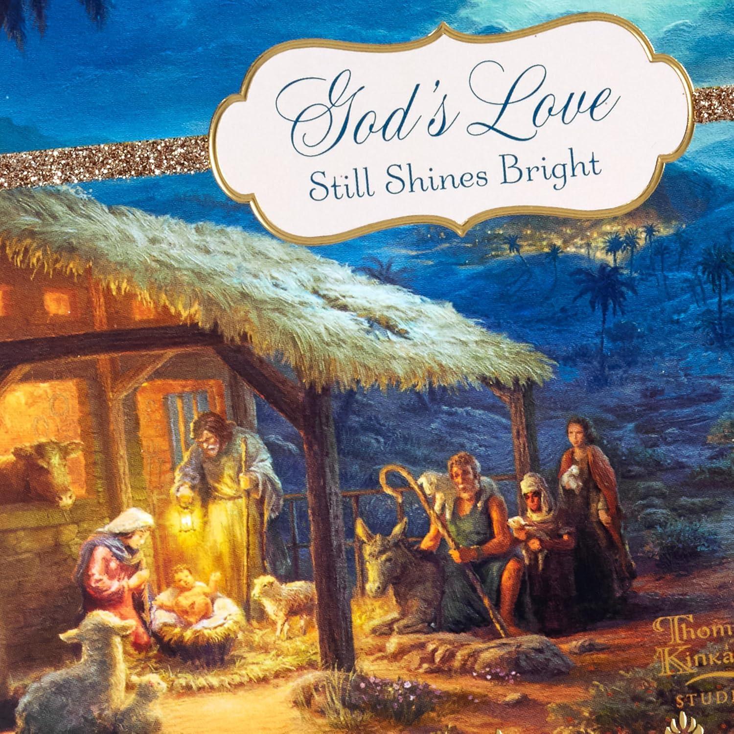 imageDaySpring Thomas Kinkade Religious Christmas Cards 16 Cards and 16 Envelopes Gods Love Nativity Scene Gold Glitter and FoilThomas Kinkade