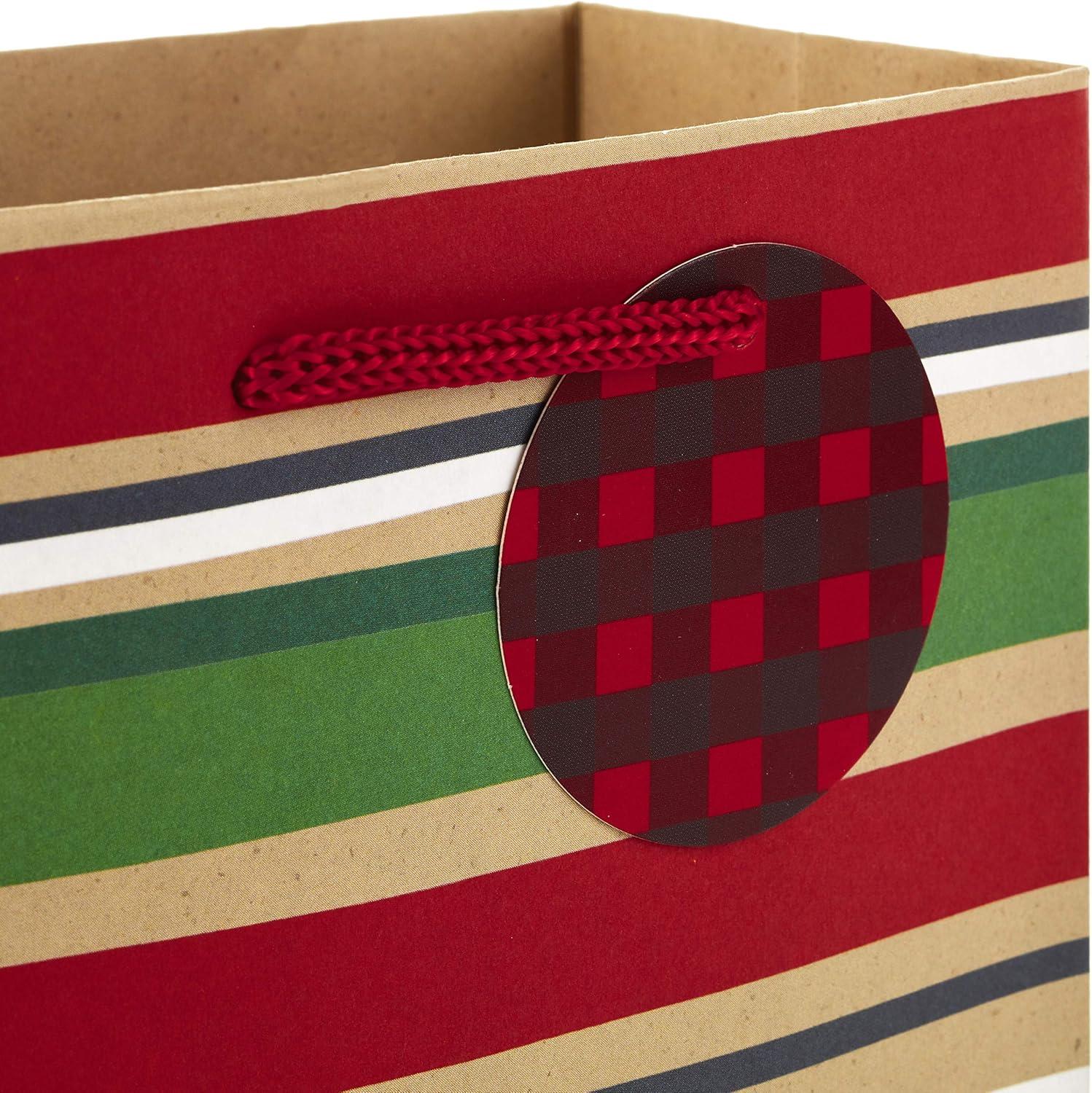 imageHallmark Assorted Vintage Christmas Gift Bags 8 Bags 2 Small 6quot 2 Medium 9quot 2 Large 13quot 2 Bottle 13quot Black and White Buffalo Plaid Santa Toy Train Green TreesSnowmen Stripes Wreath