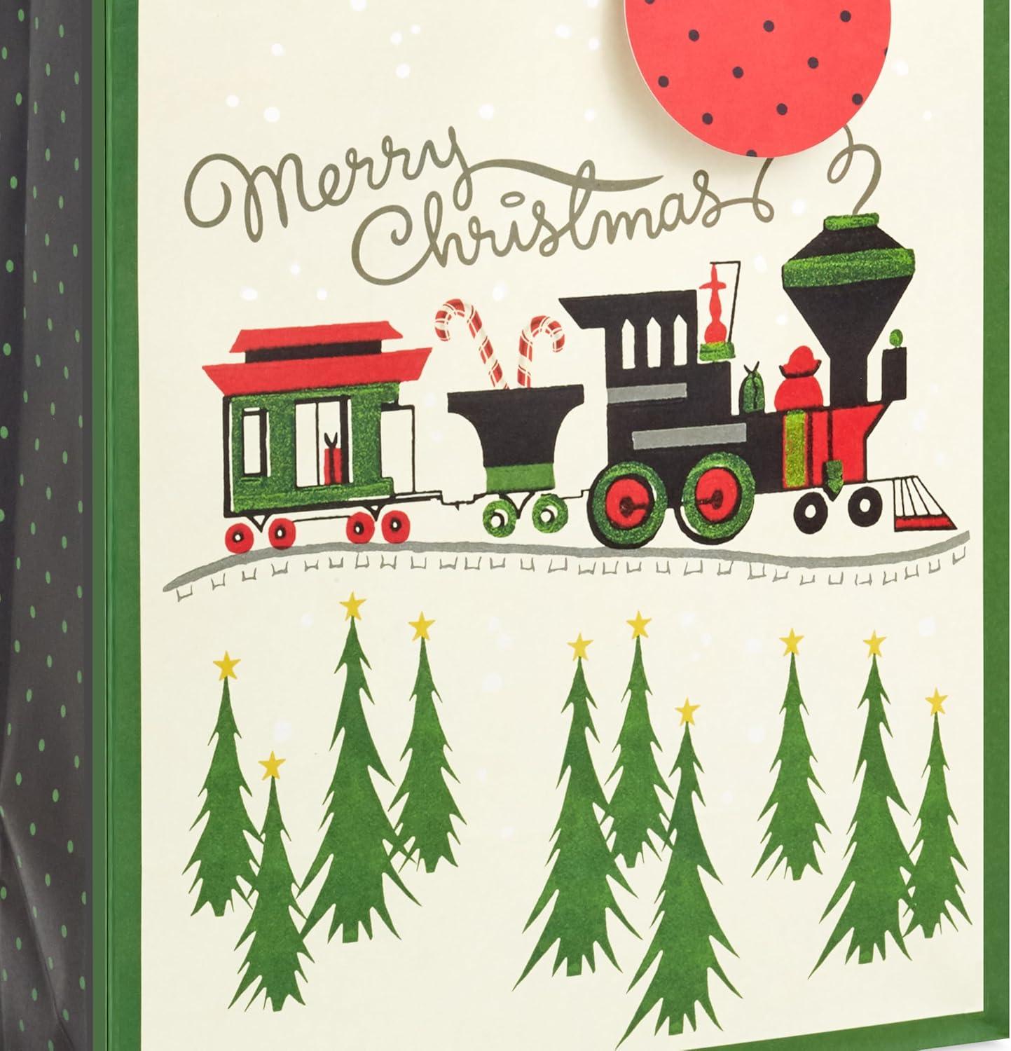 imageHallmark Assorted Vintage Christmas Gift Bags 8 Bags 2 Small 6quot 2 Medium 9quot 2 Large 13quot 2 Bottle 13quot Black and White Buffalo Plaid Santa Toy Train Green TreesTrain Trees Buffalo Plaid Santa