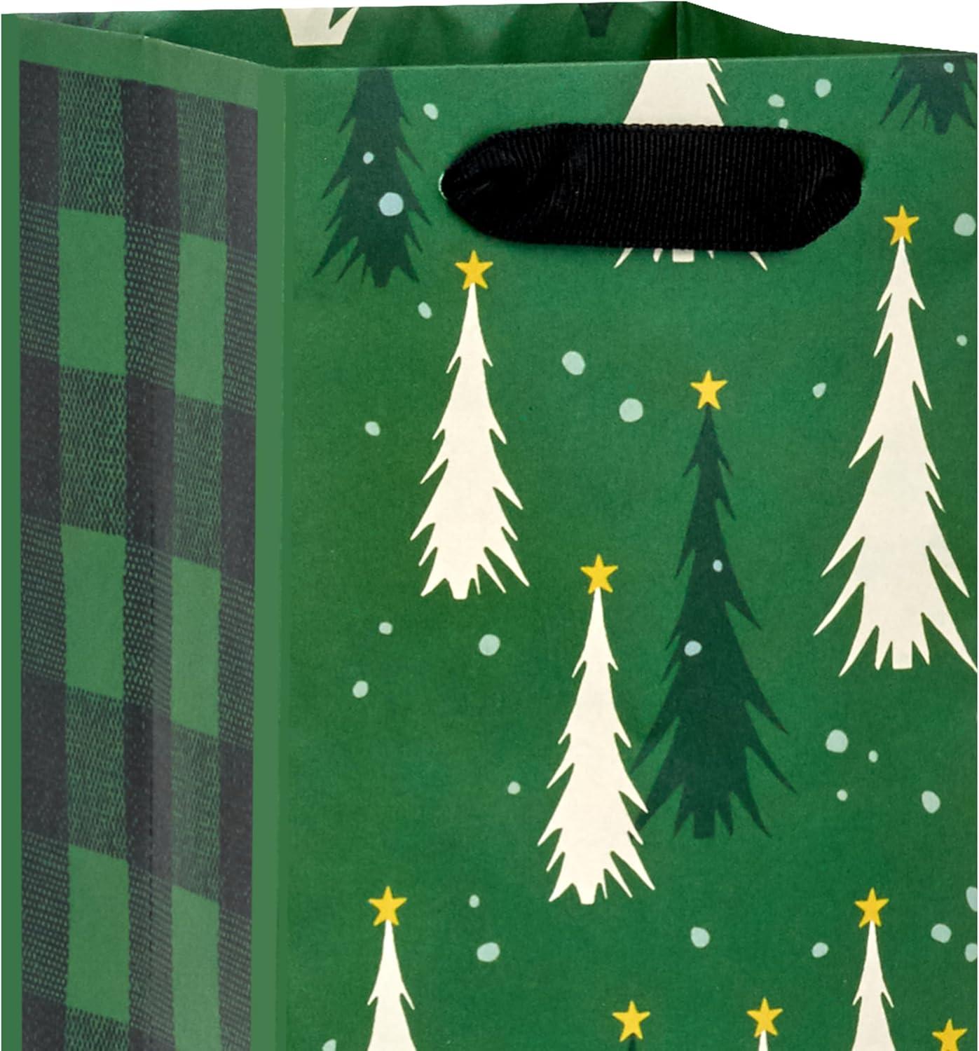 imageHallmark Assorted Vintage Christmas Gift Bags 8 Bags 2 Small 6quot 2 Medium 9quot 2 Large 13quot 2 Bottle 13quot Black and White Buffalo Plaid Santa Toy Train Green TreesTrain Trees Buffalo Plaid Santa