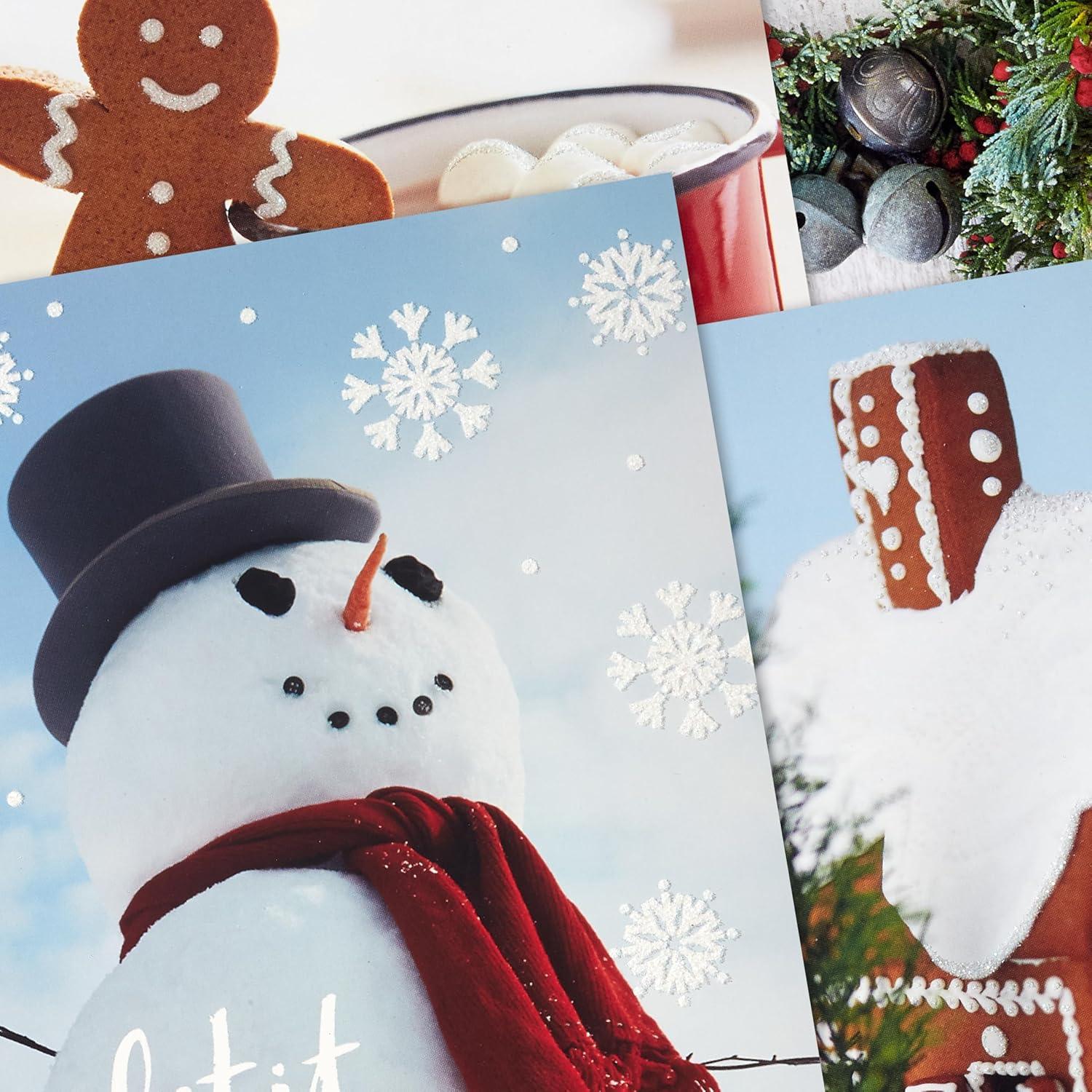 imageHallmark Boxed Holiday Card Assortment 12 Cards and 12 Envelopes Let It Snow Snowman Gingerbread House Hot Cocoa Joy WreathSnowman Wreath Gingerbread