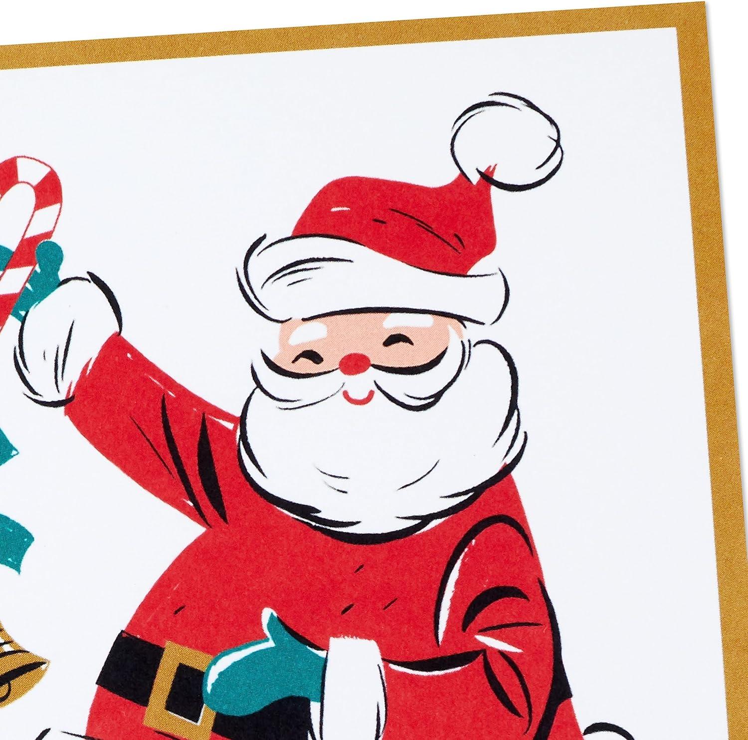 imageHallmark Retro Santa Boxed Christmas Cards 16 Cards and Envelopes Red Black Gold Green White16 Cards Retro Santa