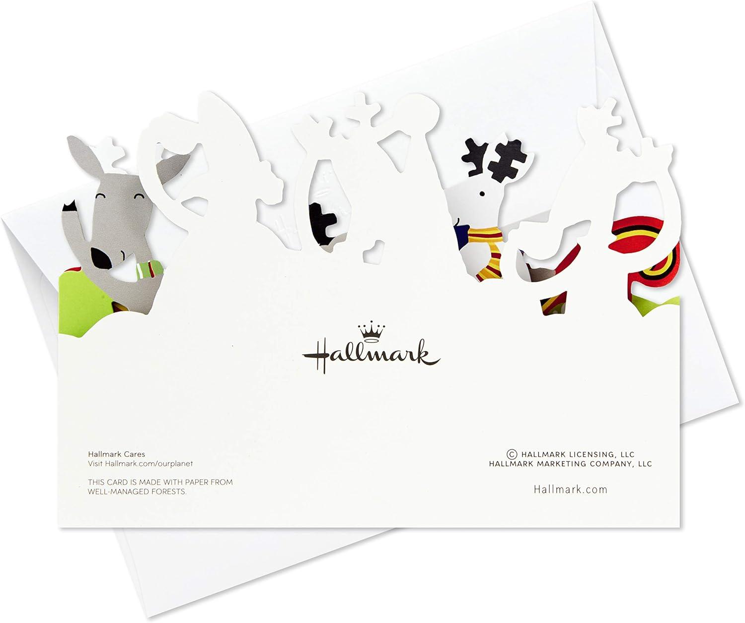 imageHallmark Retro Santa Boxed Christmas Cards 16 Cards and Envelopes Red Black Gold Green WhiteReindeer in Sleigh