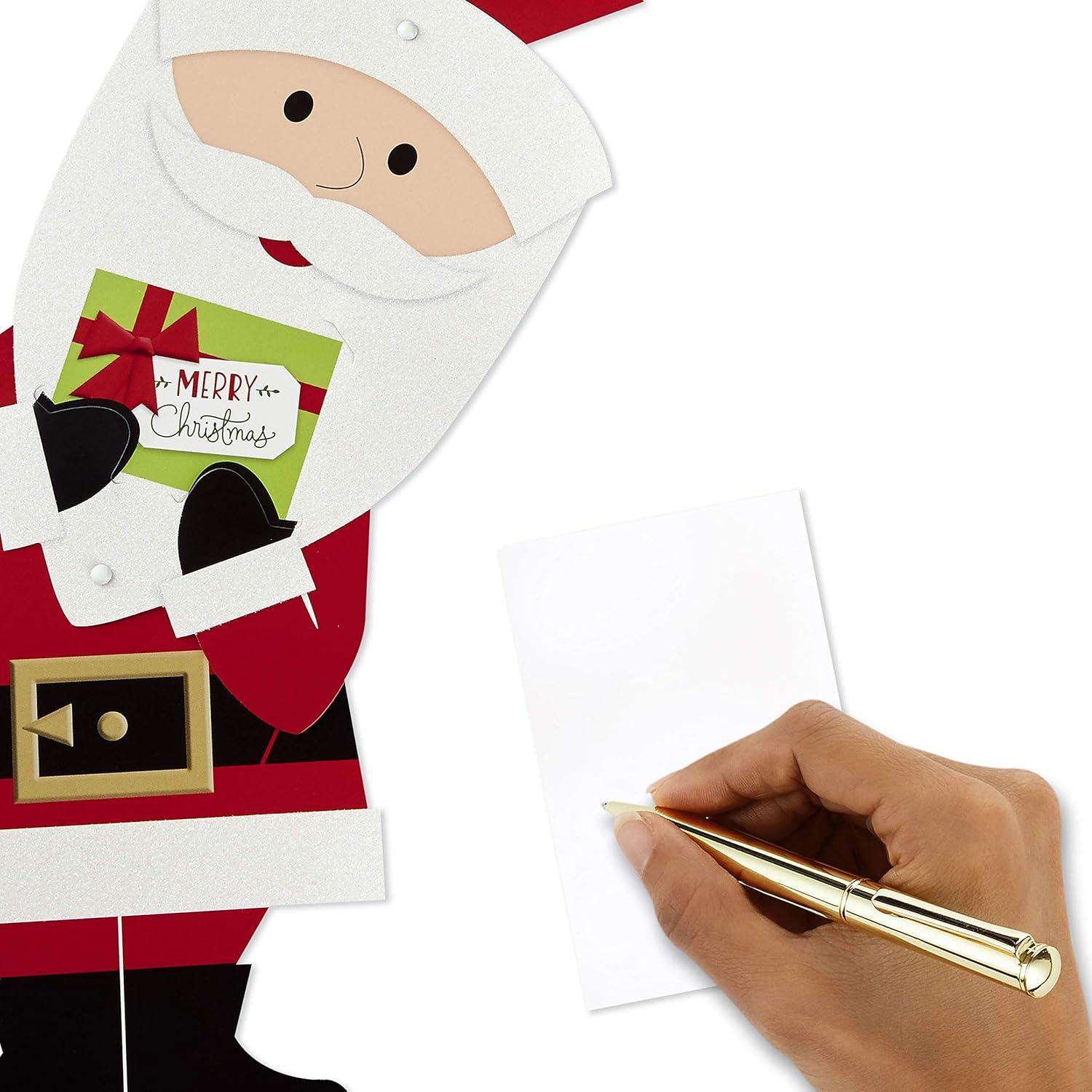 imageHallmark Retro Santa Boxed Christmas Cards 16 Cards and Envelopes Red Black Gold Green WhiteSanta