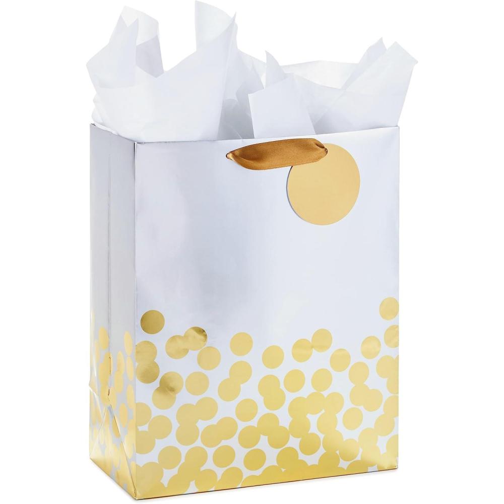 imageHallmark Assorted Glittery Gold Christmas Gift Bags 8 Bags 2 Small 6quot 2 Medium 9quot 2 Large 13quot 2 Bottle 13quot Angels Mint Green Leaves Happy HolidaysGold Dots