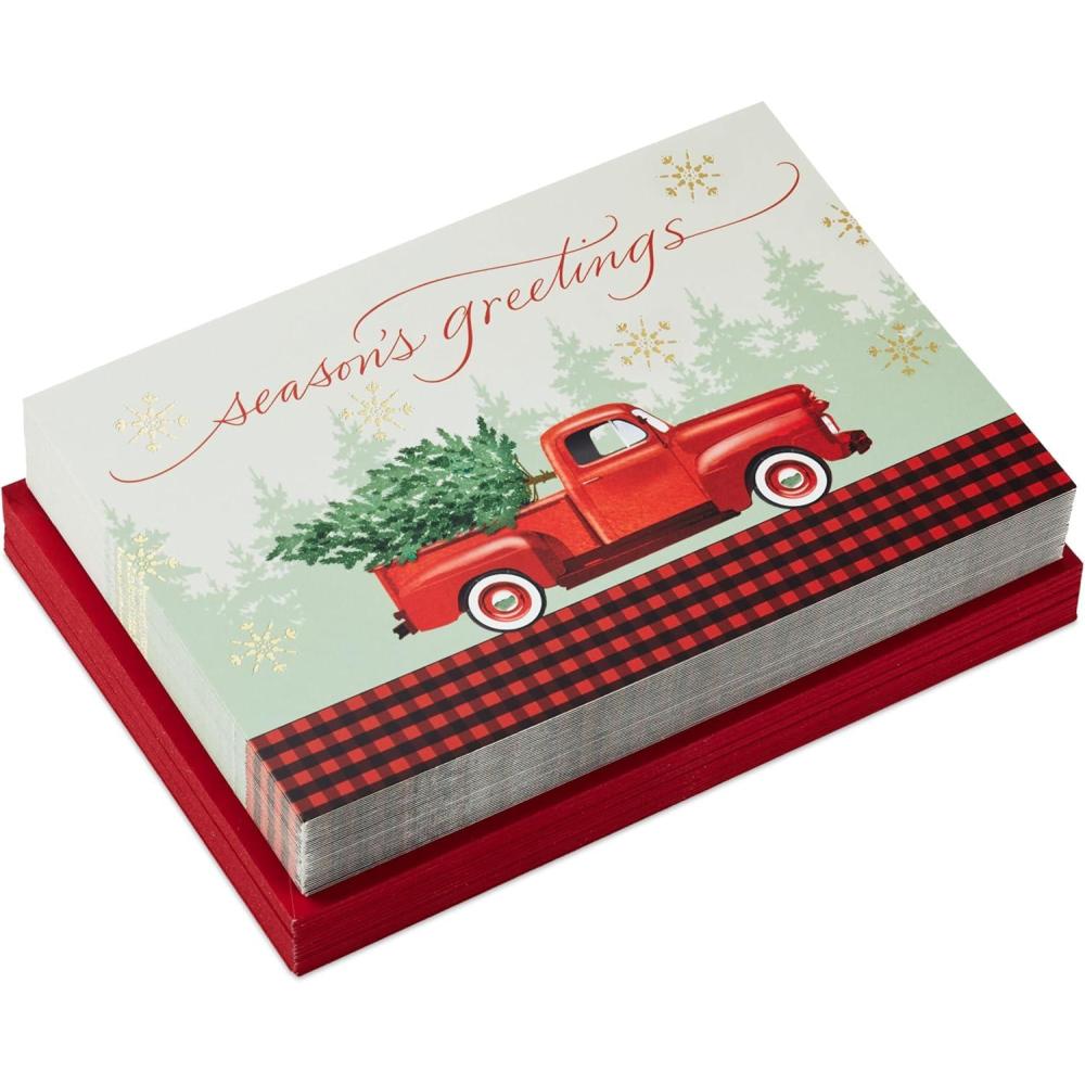 imageHallmark Boxed Christmas Cards Rustic Red Truck 40 Cards and 40 Envelopes Seasons Greetings