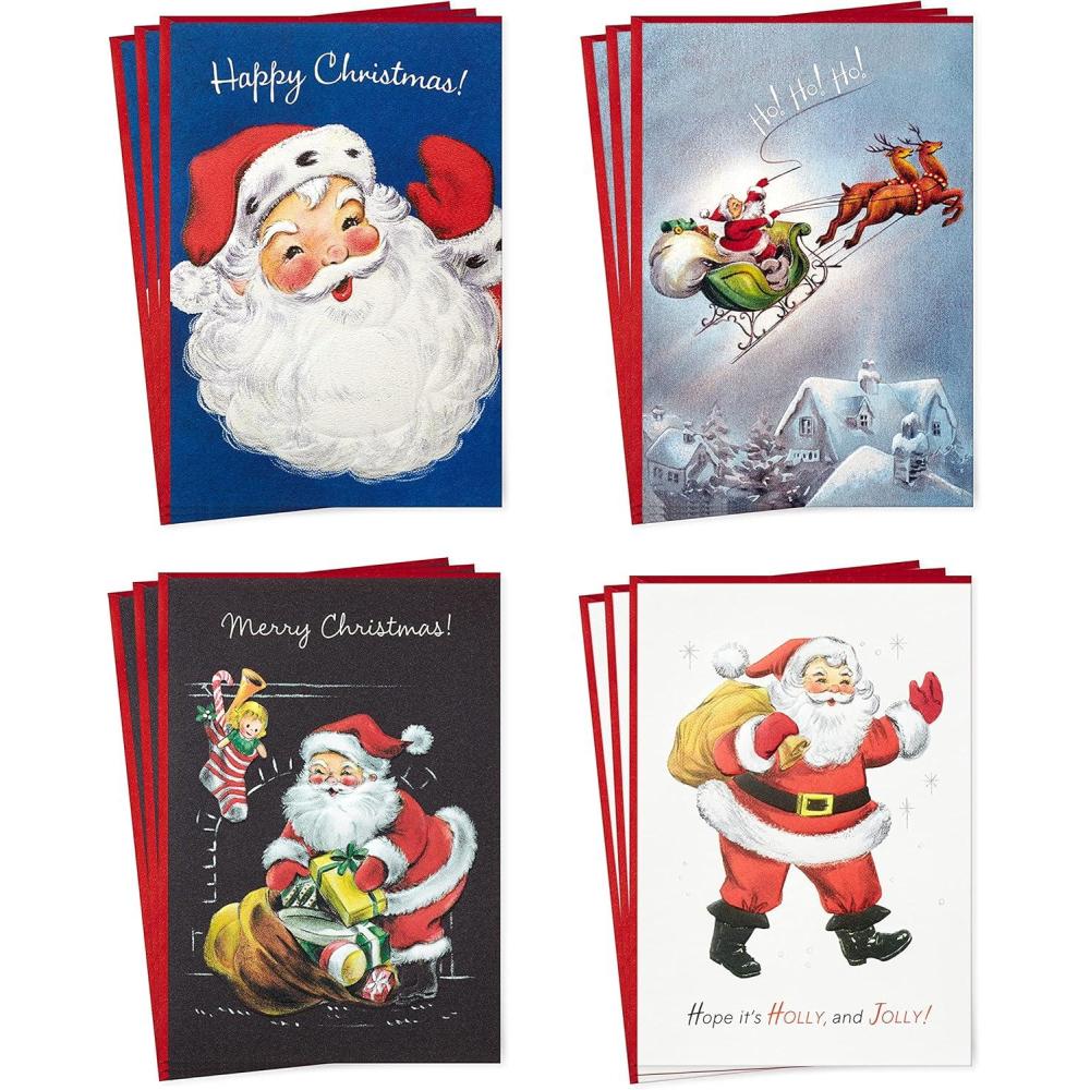 imageHallmark Boxed Christmas Cards Vintage Santa Claus 4 Designs 12 Cards and Envelopes