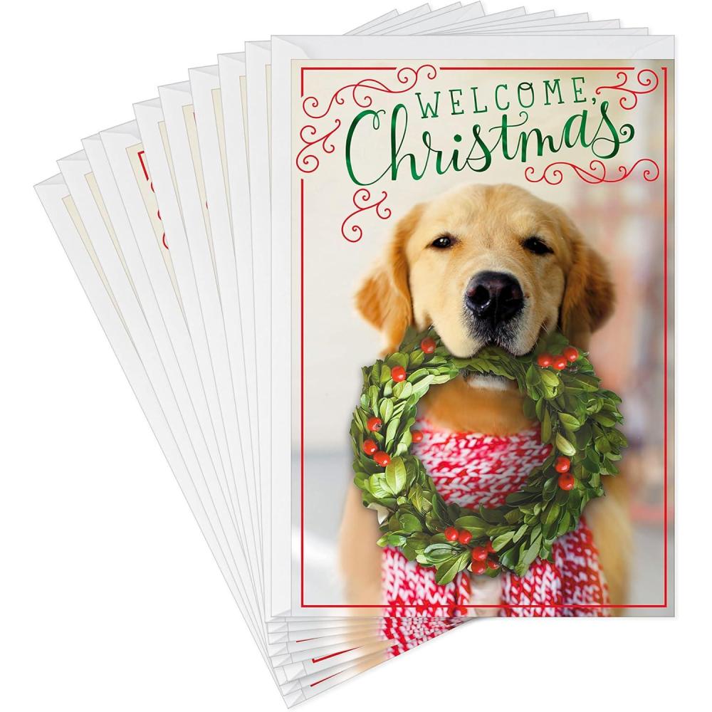 imageHallmark Christmas Cards Pack Puppy with Wreath 10 Cards with EnvelopesPuppy with Wreath 10 Cards with Envelopes