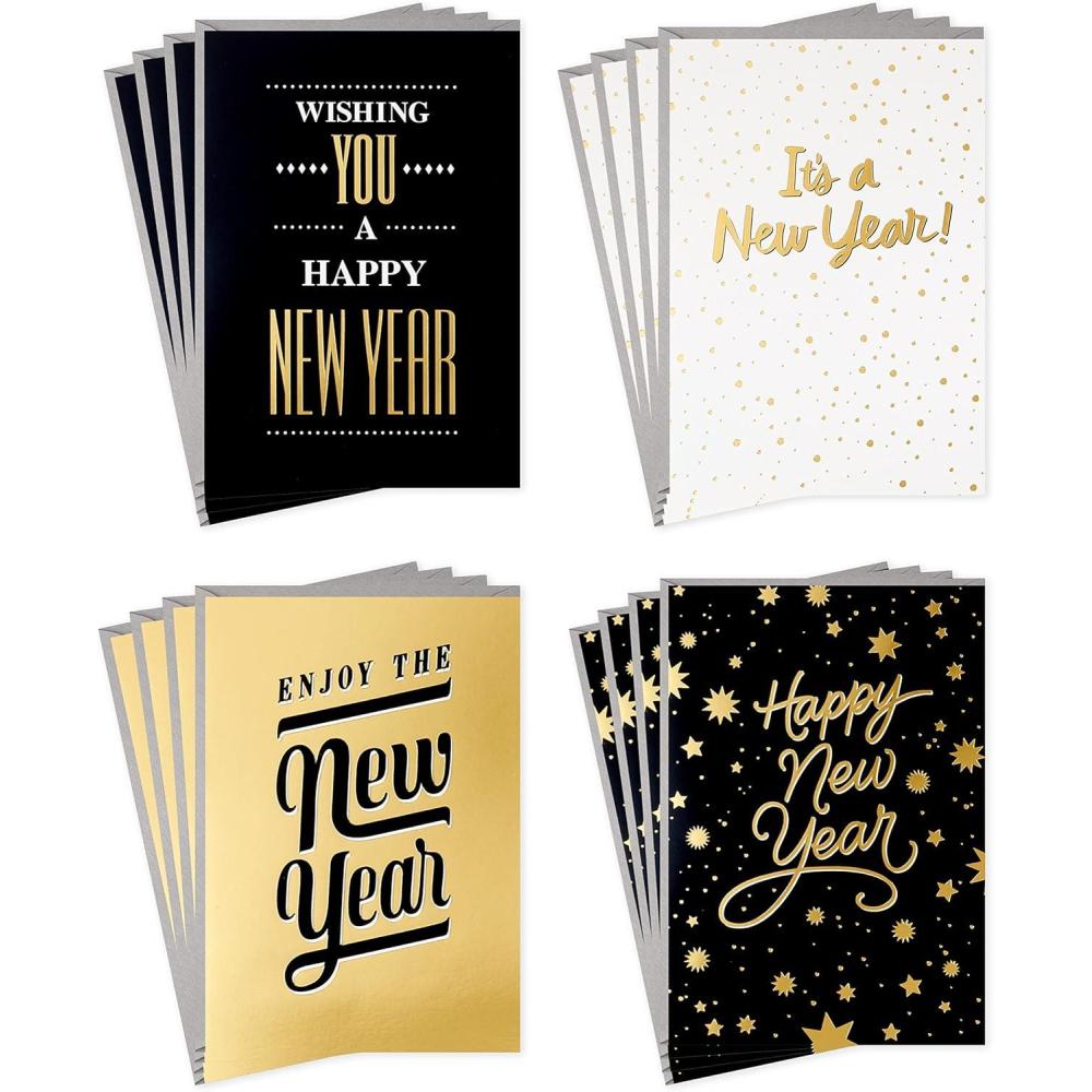 imageHallmark New Years Cards Assortment Happy New Year 4 Designs 16 Cards and Envelopes