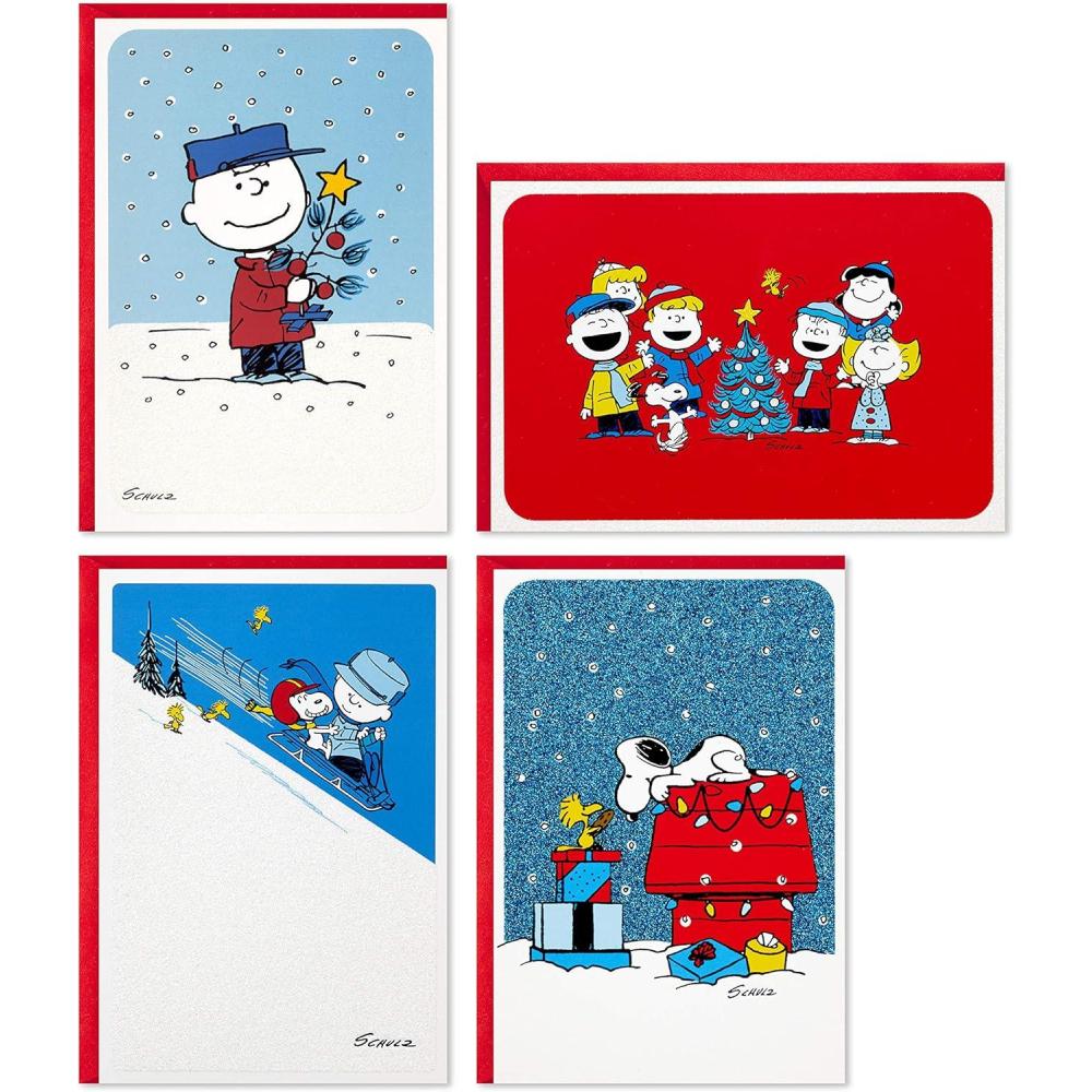 imageHallmark Peanuts Boxed Christmas Cards Assortment Classic Comics 4 Designs 16 Cards and EnvelopesPeanuts Assortment