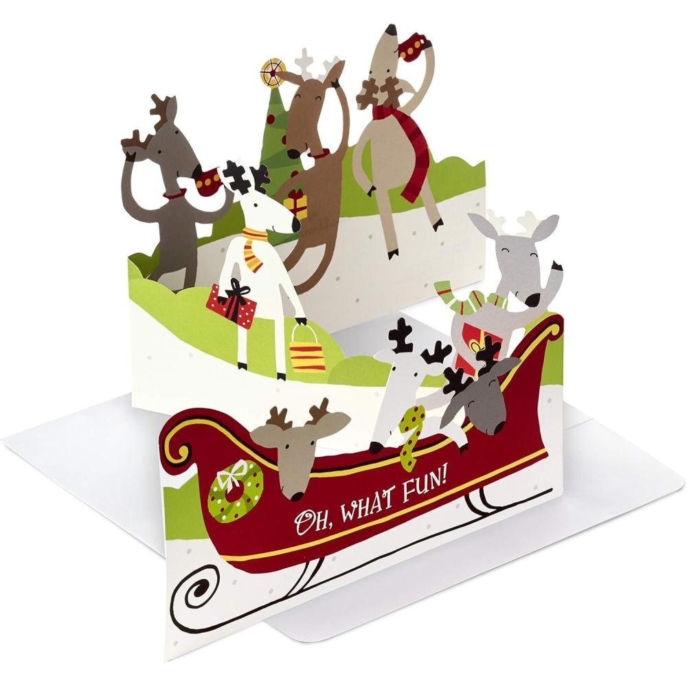 imageHallmark Retro Santa Boxed Christmas Cards 16 Cards and Envelopes Red Black Gold Green WhiteReindeer in Sleigh