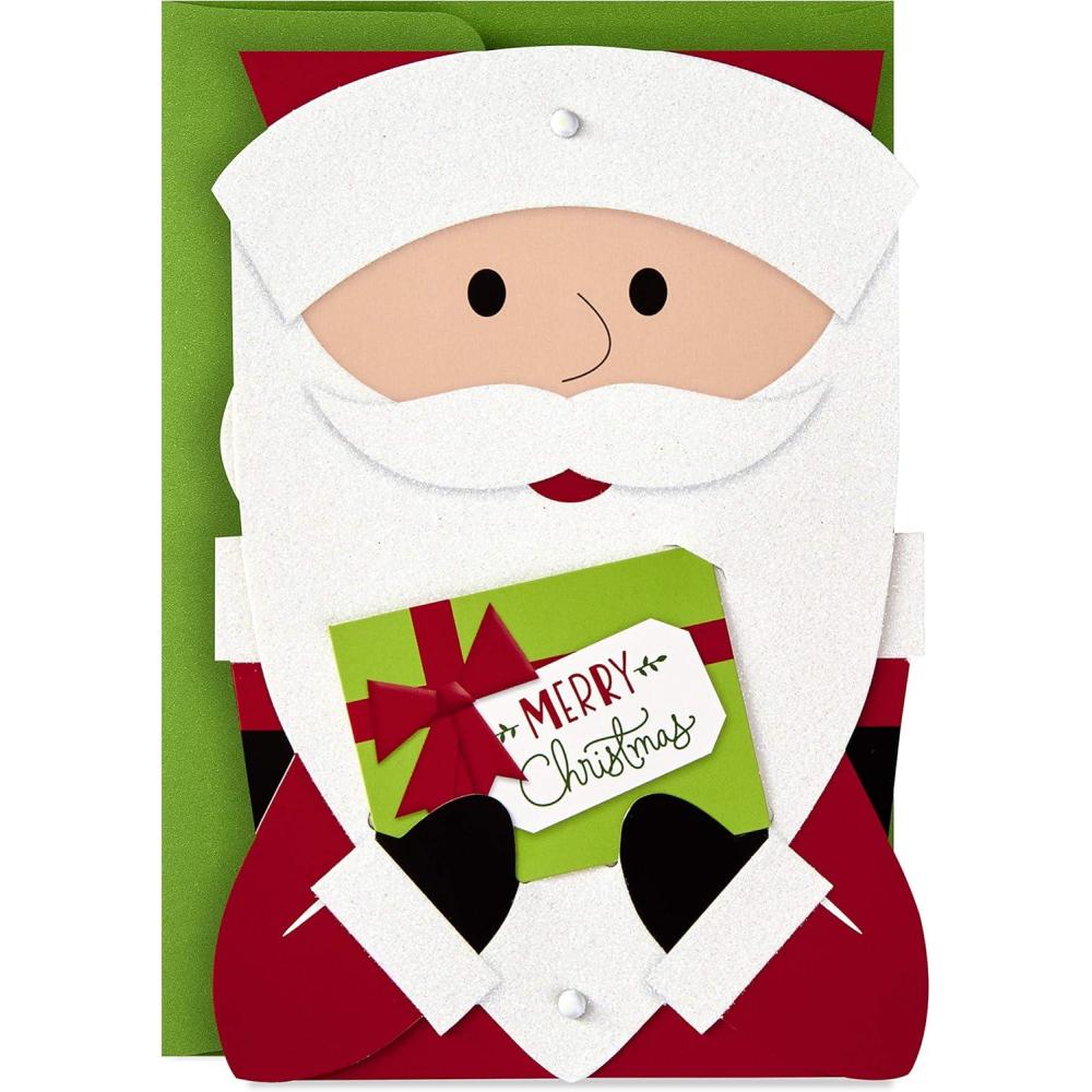 imageHallmark Retro Santa Boxed Christmas Cards 16 Cards and Envelopes Red Black Gold Green WhiteSanta