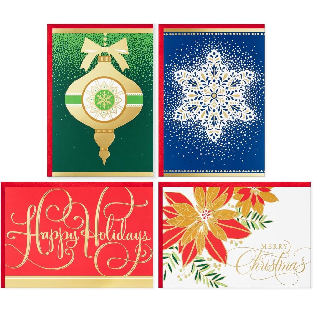 imageHallmark Traditional Boxed Christmas Cards Classic Icons 40 Cards and 40 Envelopes Ornament Snowflake Poinsettia