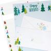 Hallmark Holiday Newsletter Kit with Letterhead Paper, Envelopes and Return Address Labels for 30 Letters (“Happy Holidays,” Blue and Green Winter Trees)
