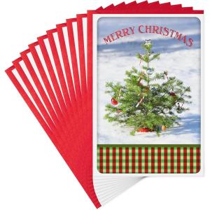 Hallmark Christmas Cards Pack, Puppy with Wreath (10 Cards with Envelopes)(Christmas Tree in Snow  10 Cards with Envelopes)