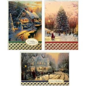 Hallmark Thomas Kinkade Boxed Christmas Cards Assortment, Snowy Scenes (3 Designs, 24 Cards with Envelopes)(Kinkade Assortment)