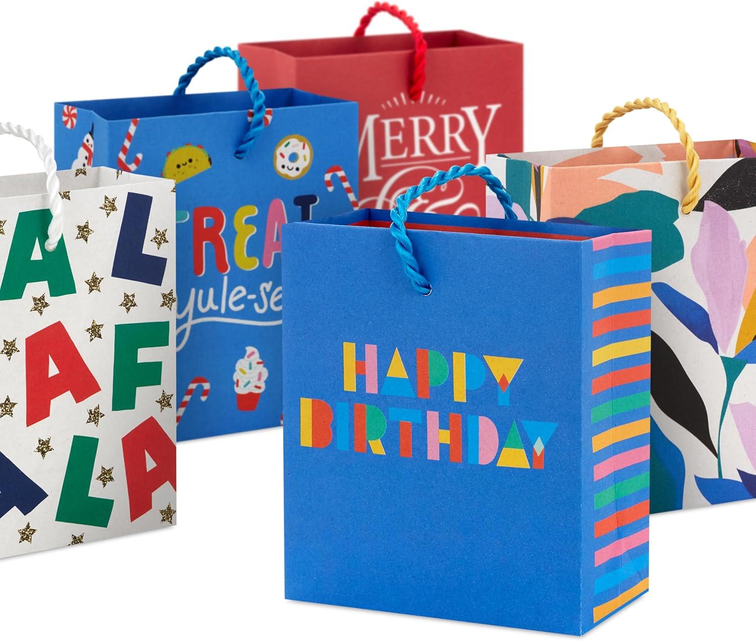 imageHallmark Bulk Gift Card Holder Bag Assortment 12 Bags 4quot Plaid Santa Flowers Hearts Rainbow Stripes Treat Yuleself for Christmas Birthdays Weddings Mothers DayPlaid Santa Flowers Hearts Rainbow Stripes and More