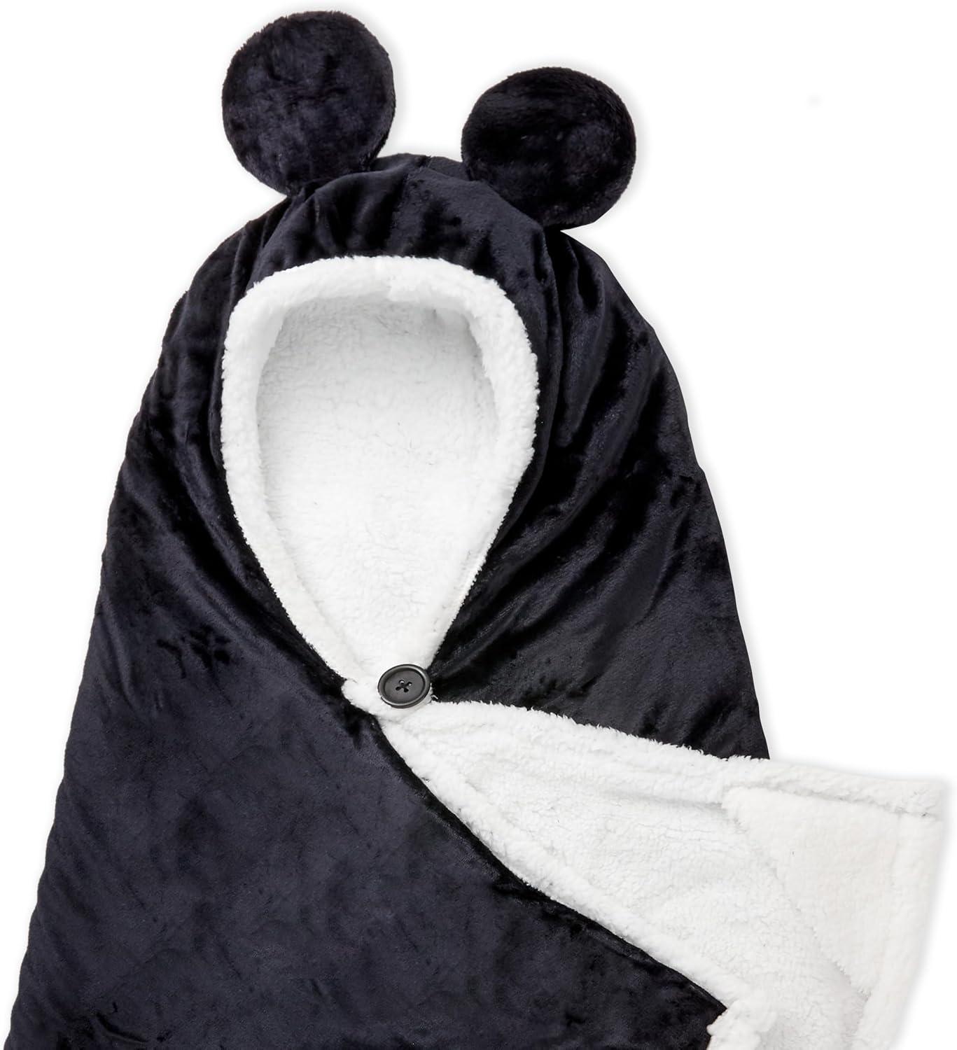 imageHallmark Disney Mickey Mouse Hooded Blanket with Mouse Ears 70quot x 65quot Gift for Kids Fans Adults Christmas Birthdays