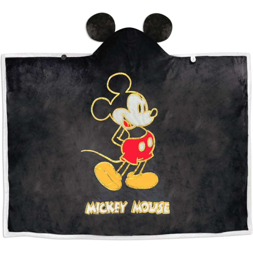 imageHallmark Disney Mickey Mouse Hooded Blanket with Mouse Ears 70quot x 65quot Gift for Kids Fans Adults Christmas Birthdays