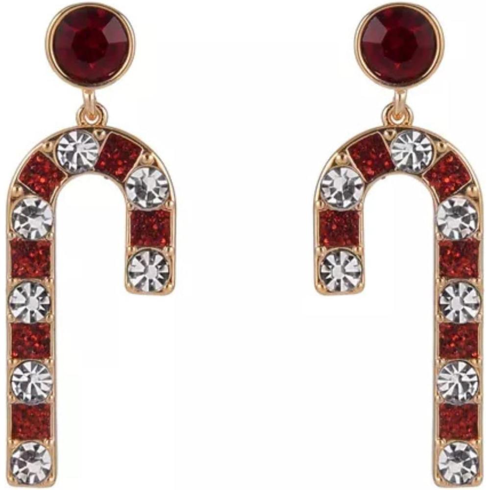 imageHallmark Red and Clear Stone Candy Cane Earrings