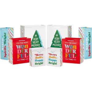 Hallmark Christmas Gift Bags Assorted Sizes (8 Bags: 3 Small 6″, 3 Medium 9″, 2 Large 13″) Red, Green, Blue Stripes, Lights, Merry Merry Christmas!(Red  Green  Blue  Pink  Orange  Yellow)