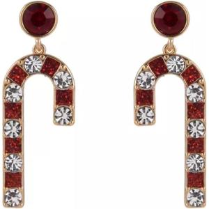 Hallmark Red and Clear Stone Candy Cane Earrings
