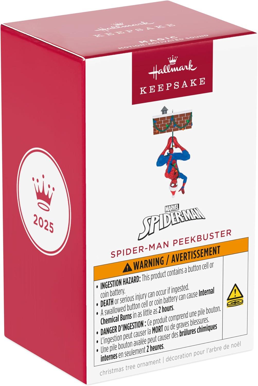 imageHallmark Keepsake Christmas Ornament 2025 Marvel SpiderMan Peekbuster with MotionActivated Sound Gifts for Marvel FansSpiderMan