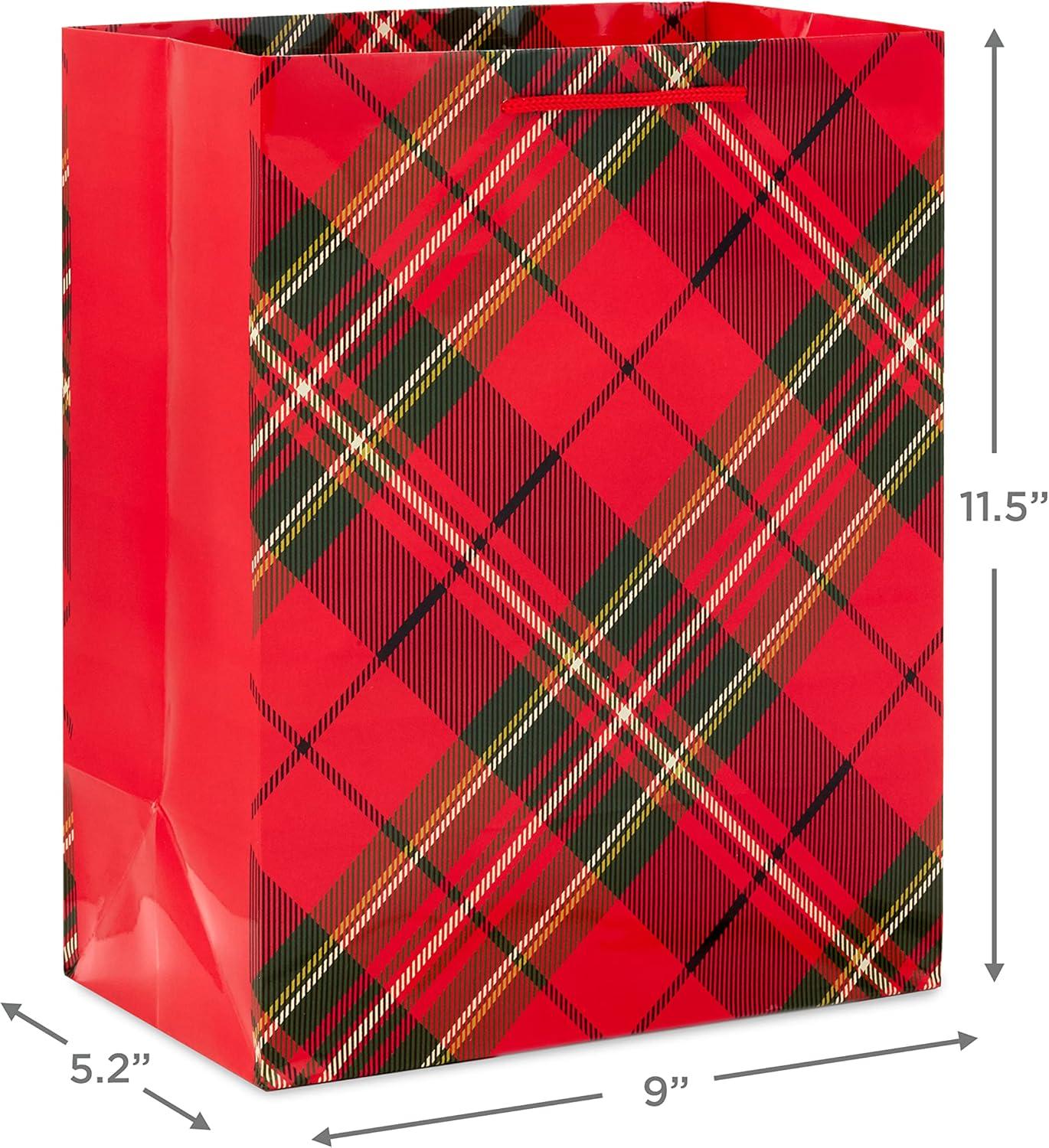 image:imageHallmark Image Arts 11 Large Christmas Gift Bags 6 Bags Tartan Plaid Snowy Tree Red and Green Ornament for Coworkers Teachers Family