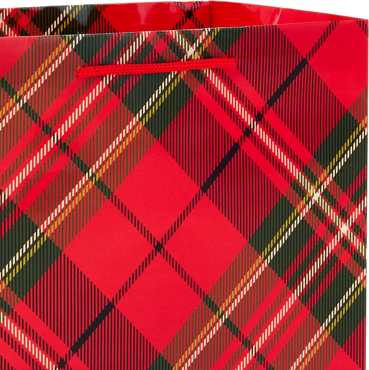 image:imageHallmark Image Arts 11 Large Christmas Gift Bags 6 Bags Tartan Plaid Snowy Tree Red and Green Ornament for Coworkers Teachers Family