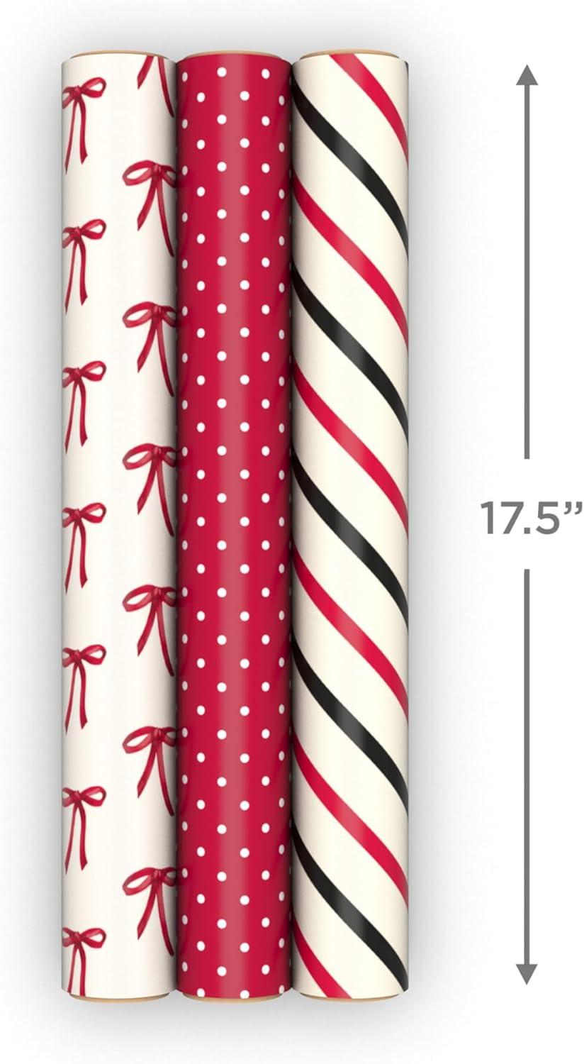 image:imageHallmark Red and Black Wrapping Paper Mini Rolls 3Pack Bows Diagonal Stripes Polka Dots for Valentines Day Birthdays Mothers Day Bridal Showers 45 Sq Ft TotalBows Stripes Polka Dots