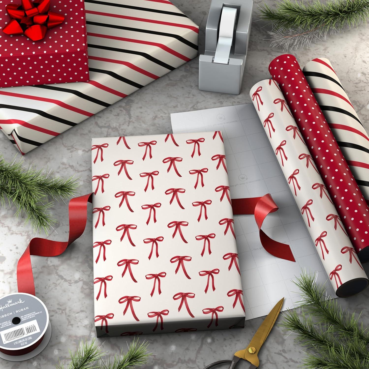 image:imageHallmark Red and Black Wrapping Paper Mini Rolls 3Pack Bows Diagonal Stripes Polka Dots for Valentines Day Birthdays Mothers Day Bridal Showers 45 Sq Ft TotalBows Stripes Polka Dots