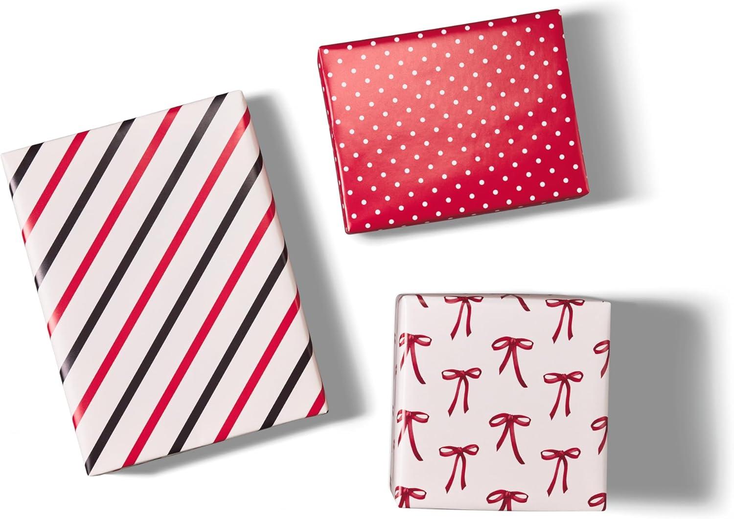 image:imageHallmark Red and Black Wrapping Paper Mini Rolls 3Pack Bows Diagonal Stripes Polka Dots for Valentines Day Birthdays Mothers Day Bridal Showers 45 Sq Ft TotalBows Stripes Polka Dots