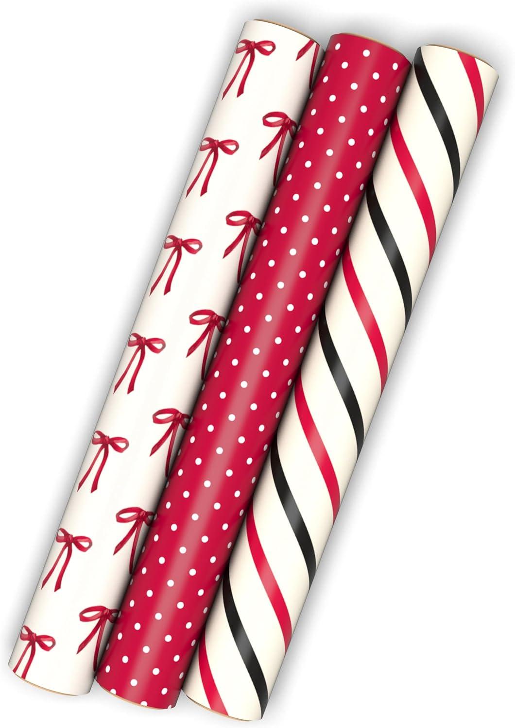image:imageHallmark Red and Black Wrapping Paper Mini Rolls 3Pack Bows Diagonal Stripes Polka Dots for Valentines Day Birthdays Mothers Day Bridal Showers 45 Sq Ft TotalBows Stripes Polka Dots