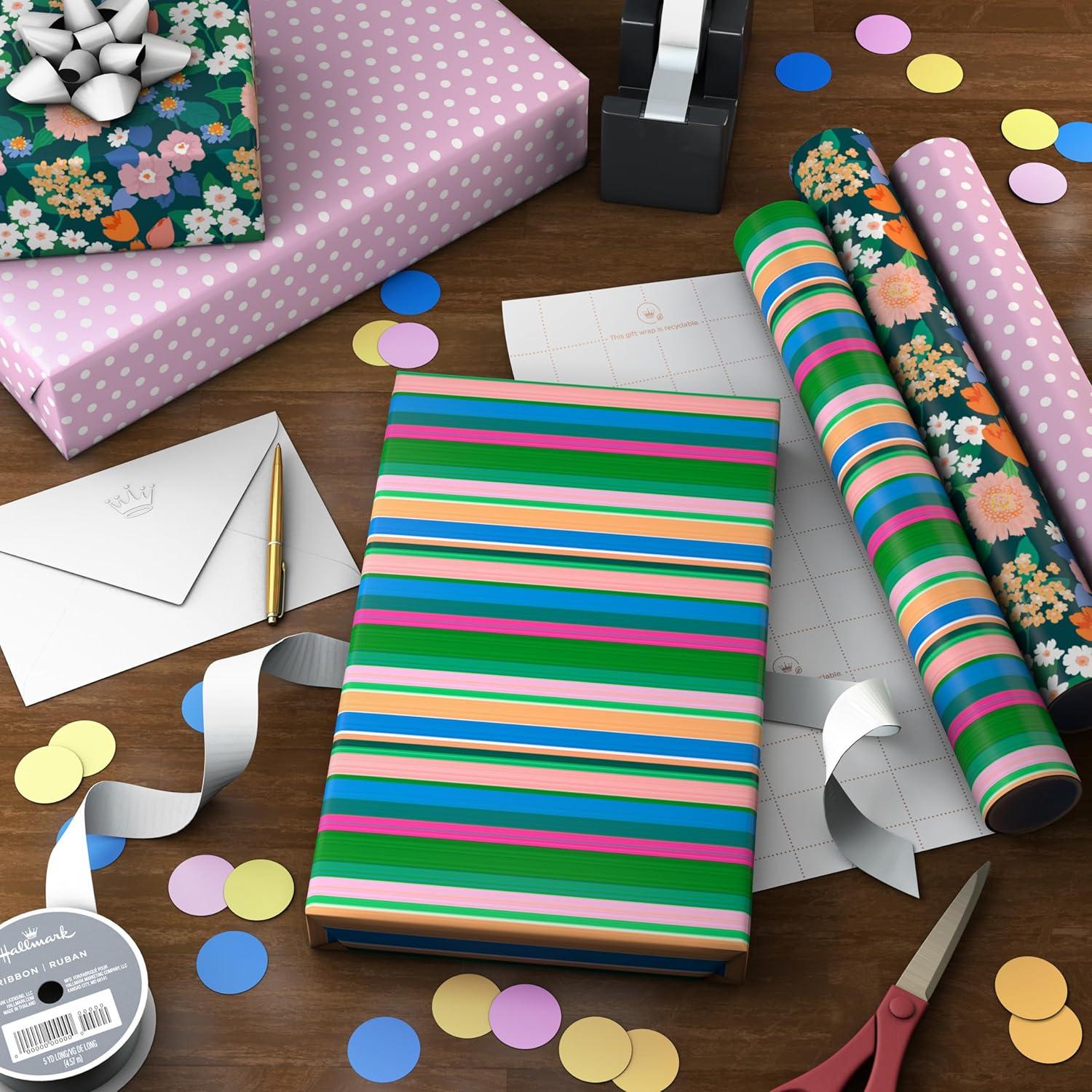 image:imageHallmark Red and Black Wrapping Paper Mini Rolls 3Pack Bows Diagonal Stripes Polka Dots for Valentines Day Birthdays Mothers Day Bridal Showers 45 Sq Ft TotalFlowers Polka Dots Stripes