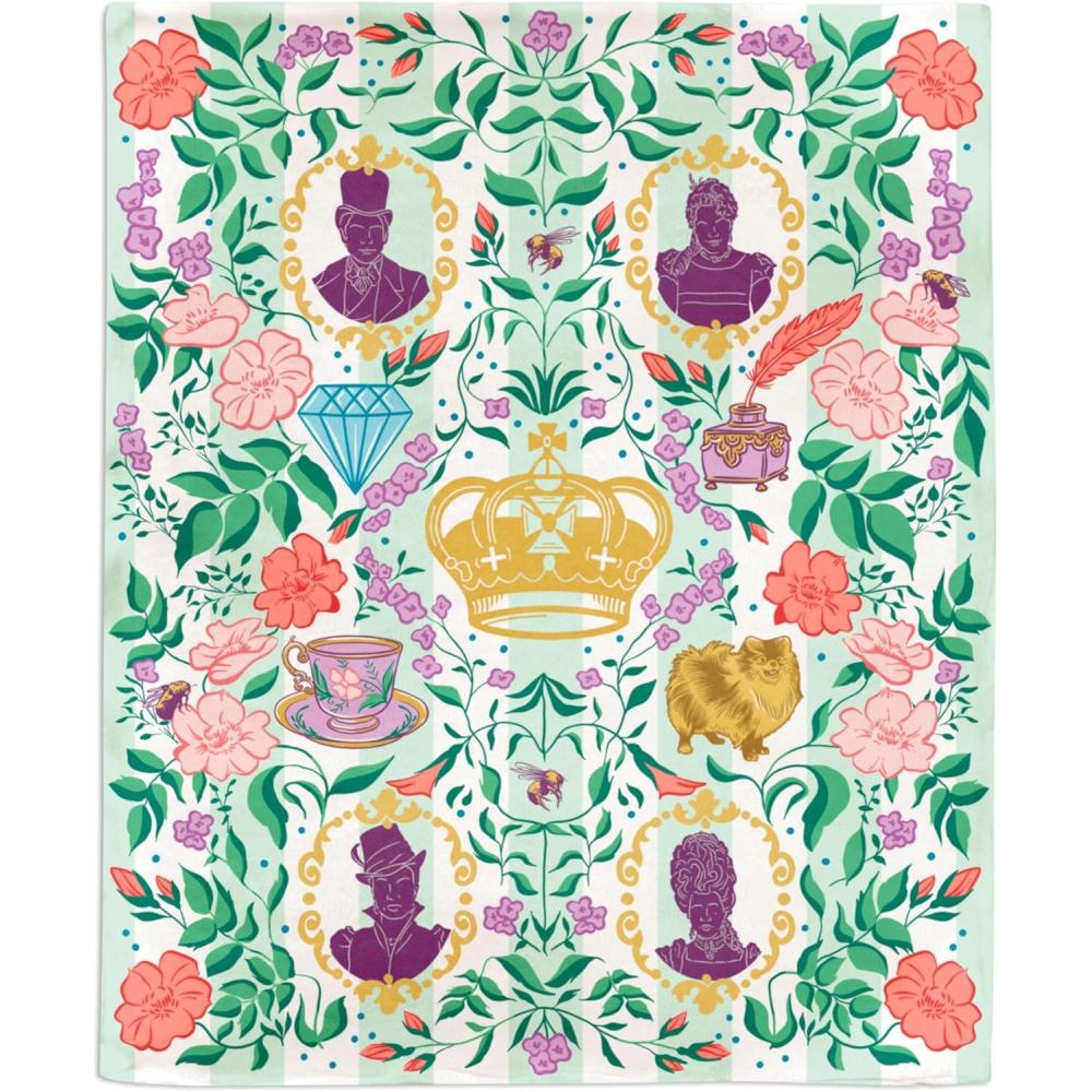 image:imageHallmark Bridgerton Throw Blanket 50 x 60 Purple Silhouettes on Green Floral Gift for Moms Daughters Sisters Teens Christmas Mothers Day Valentines Day