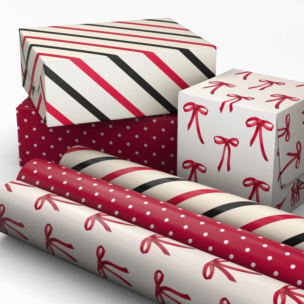 image:imageHallmark Red and Black Wrapping Paper Mini Rolls 3Pack Bows Diagonal Stripes Polka Dots for Valentines Day Birthdays Mothers Day Bridal Showers 45 Sq Ft TotalBows Stripes Polka Dots