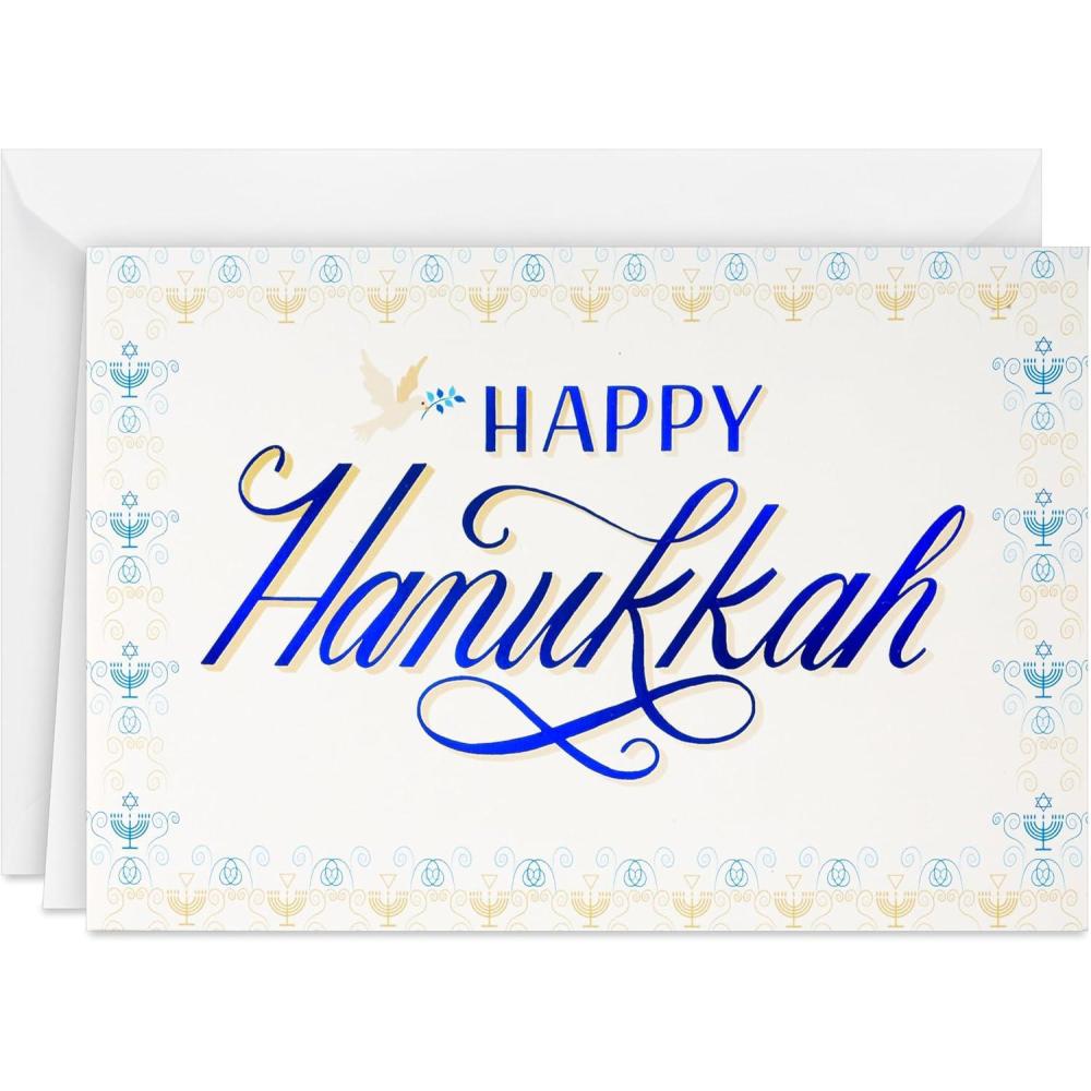 image:imageHallmark Tree of Life Bulk Hanukkah Boxed Cards 40 Cards and 40 Envelopes Blue with Gold Foil Menorahs Star of David Peace DoveHappy Hanukkah