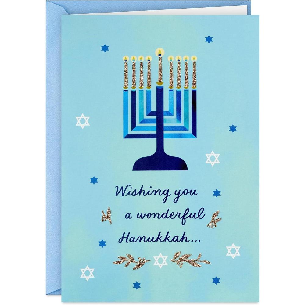 image:imageHallmark Tree of Life Bulk Hanukkah Boxed Cards 40 Cards and 40 Envelopes Blue with Gold Foil Menorahs Star of David Peace DoveModern Menorah