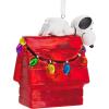 Hallmark Peanuts Snoopy on Holiday Doghouse Christmas Ornament, Blown Glass(Snoopy & Doghouse)