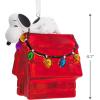 Hallmark Peanuts Snoopy on Holiday Doghouse Christmas Ornament, Blown Glass(Snoopy & Doghouse)