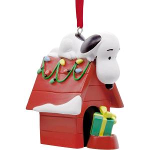 Hallmark Peanuts Snoopy on Holiday Doghouse Christmas Ornament, Blown Glass(Snoopy Holiday Doghouse)