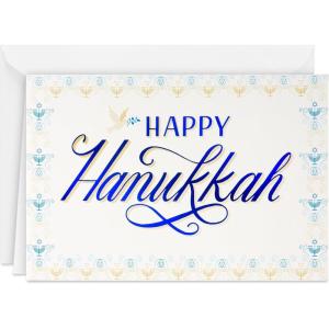 Hallmark Tree of Life Bulk Hanukkah Boxed Cards (40 Cards and 40 Envelopes) Blue with Gold Foil Menorahs, Star of David, Peace Dove(Happy Hanukkah)