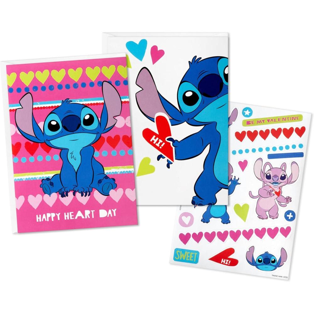 image:imageHallmark Disney Lilo amp Stitch Valentines Day Sticker Card Assortment for Kids 24 Note Cards Sticker Sheets and EnvelopesLilo  Stitch Valentines Day