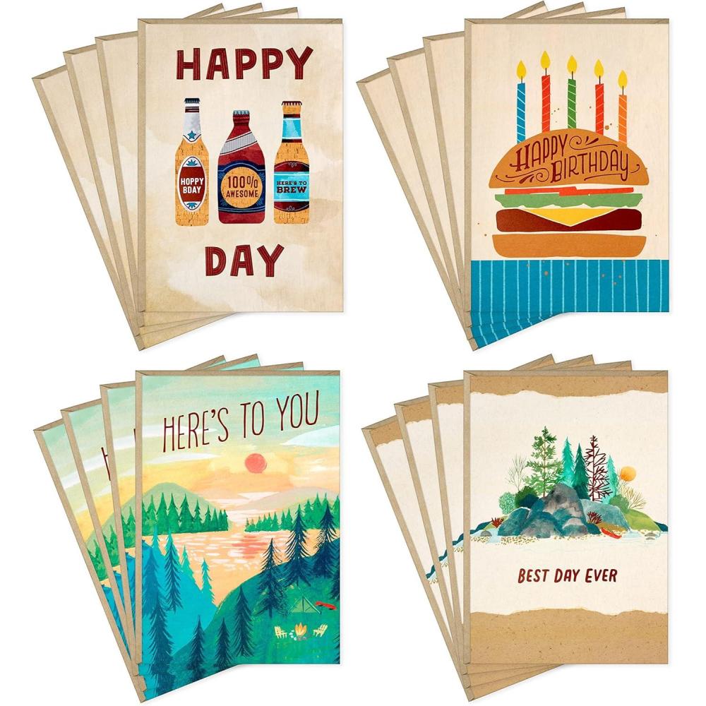 image:imageHallmark Assorted Birthday Cards for Men 16 Cards with Envelopes Burgers Beers Camping for Husband Brother Boyfriend Dad Friend