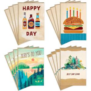 Hallmark Assorted Birthday Cards for Men, 16 Cards with Envelopes (Burgers, Beers, Camping) for Husband, Brother, Boyfriend, Dad, Friend