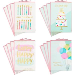 Hallmark Birthday Cards Assortment, 16 Cards with Envelopes (Cake, Candles, Balloons)(Cake  Candles  Balloons)