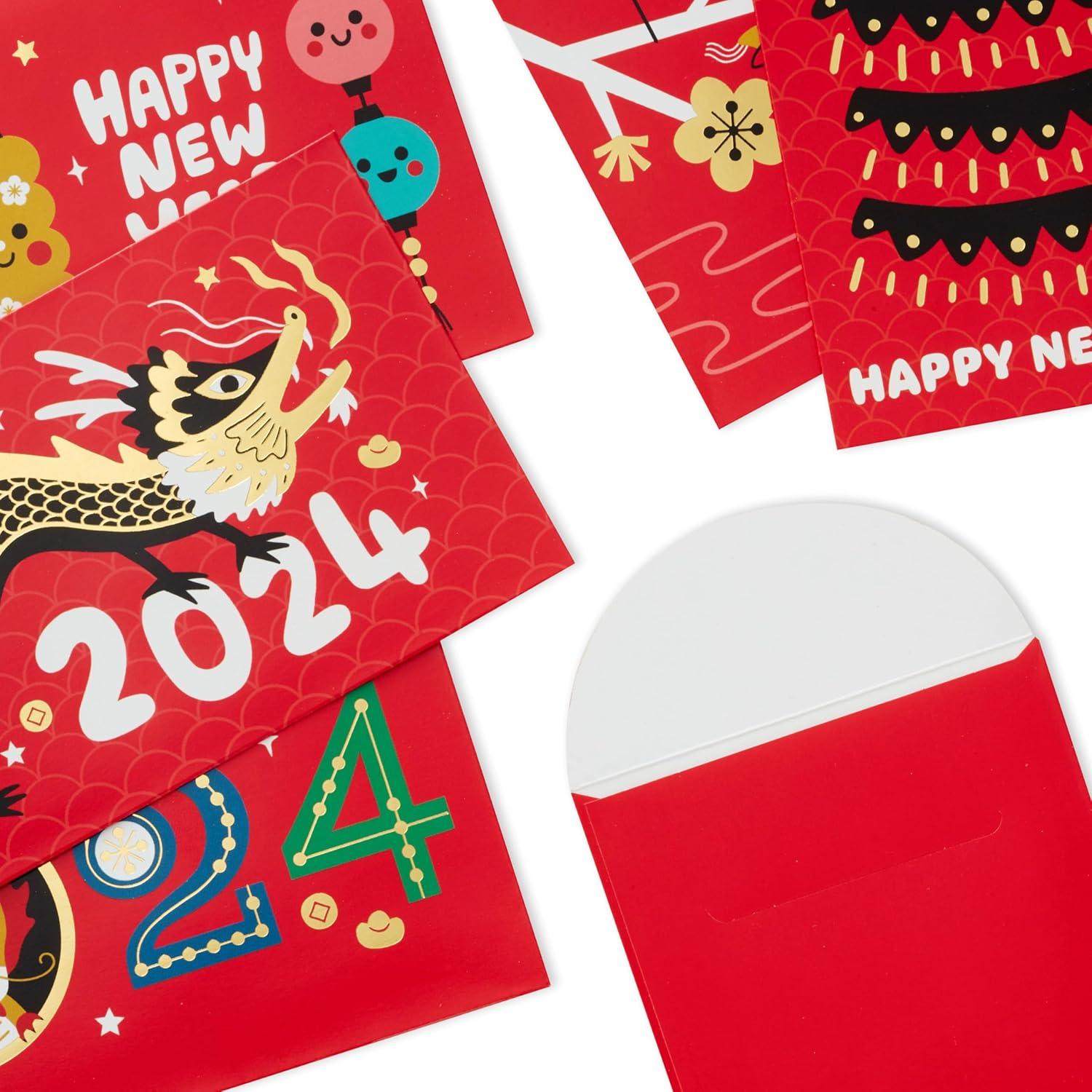 image:imageHallmark Eight Bamboo 2024 Chinese New Year Money or Gift Card Holders for Kids 36 Year of the Dragon Red Envelopes