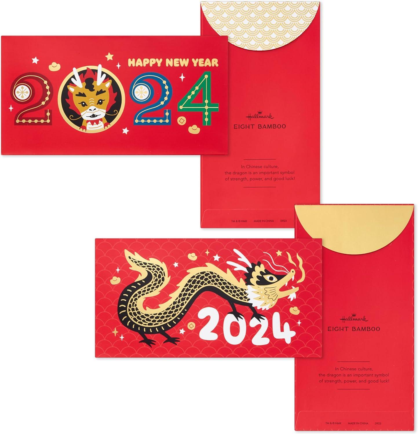 image:imageHallmark Eight Bamboo 2024 Chinese New Year Money or Gift Card Holders for Kids 36 Year of the Dragon Red Envelopes
