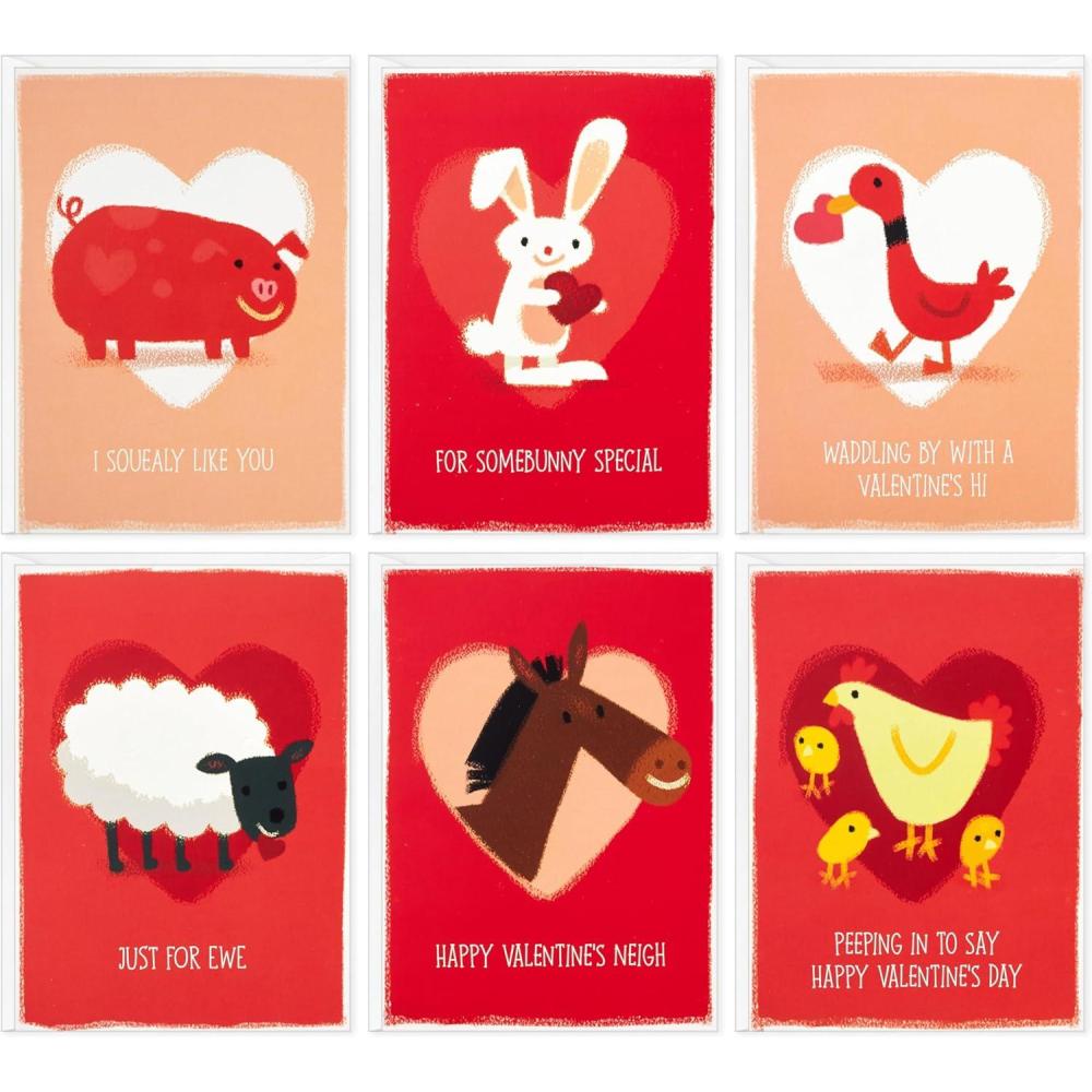 image:imageHallmark Assorted Kids Valentines Day Cards Farm Animal Puns 36 Cards and Envelopes Sheep Pig Horse Chicken Duck RabbitFarm Animal Valentines Day